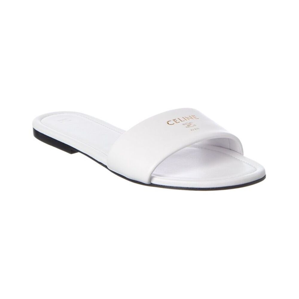 Celine Logo Leather Sandal, White